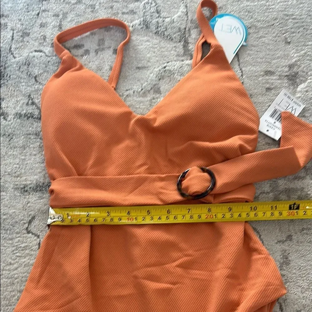 Orange One Piece Swimsuit with Deep V-Neck and High-Cut Legs